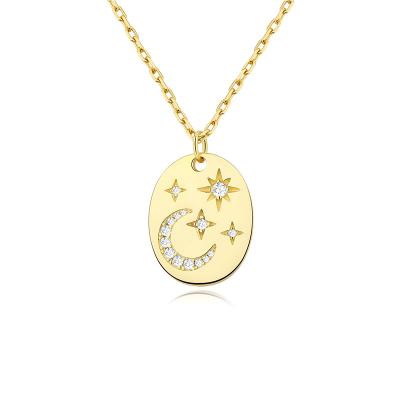 China Fashionable Daidan Star Necklace Women Oval Lead Free Nickel Free Oval Moon Women 18K Silver Zircon Plated Gold Moon Star Necklace for sale