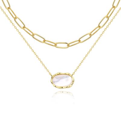 China Daidan Necklace Lead Free Nickel Free Gold Plated Fashion 18K Luxury Gold Rectangle Chain Stacked 925 Silver Jewelry Shell Necklace for sale