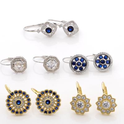 China Custom Daidan Classic Jewelry Daidan Zirconia Women Luxury Blue Stone Circle Flower Earrings Lead Free Nickel Free Stud Earrings for sale