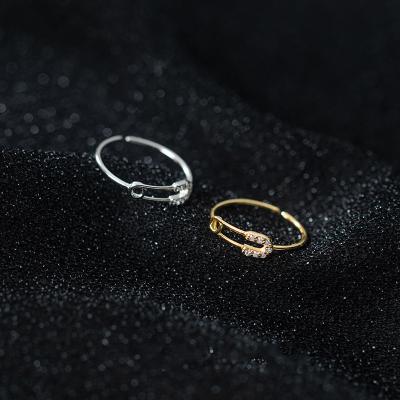 China Daidan Ring Adjustable Women Zirconia Sterling Silver 925 Lead Free Gold Plated Paper Clip Rings for sale