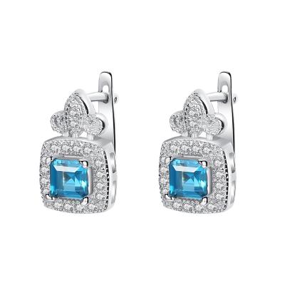 China Romantic Daidan Wedding Jewelry Blue Gemstone S925 Clip On Luxury Statement Earings for sale