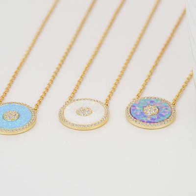 China FASHIONABLE Opal Necklace Gold Custom Circle Diamond 925 Sterling Silver Pendant Link Chain Choker Necklaces for sale