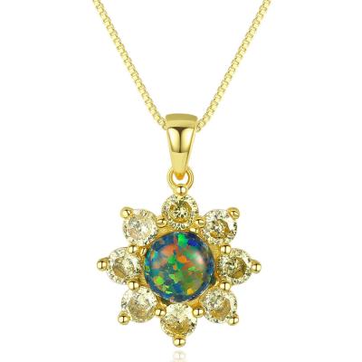 China 2021 Sunflower Necklace CLASSIC Trendy Sterling Silver Gold Plated Cubic Zirconia Pave Opal Necklaces for sale