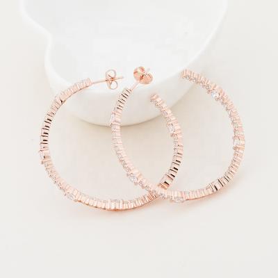 China Fashion TRENDY Elegant Brass18K Rose Gold Plated Gold /Rhodium Plated Big White Zirconia Circle Hoop Earrings For Women for sale