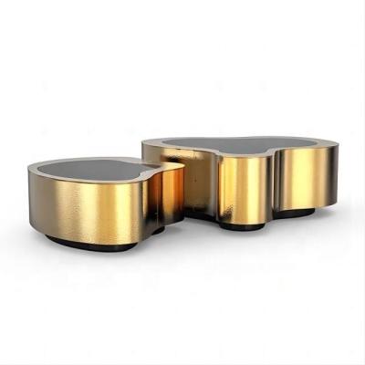 China Antirust luxury gold coffee table with metal frame and various colors for living room villa hotel apartment for sale