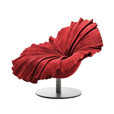 China (Other) Living Room Furniture Adjustable Light Luxury Modern Round Stainless Steel Swivel Base Fabric Flower Shaped Chairs for sale