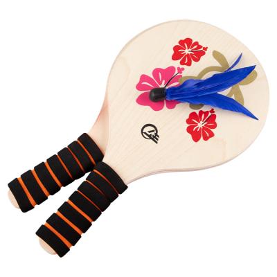 China Racket Wooden Paddle Beach Ball Set Beach Wooden Tennis Racket With 1 Ball for sale