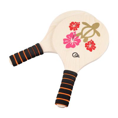 China Cheap price sea summer beach wooden paddle racket with ball packing in net bag for sale