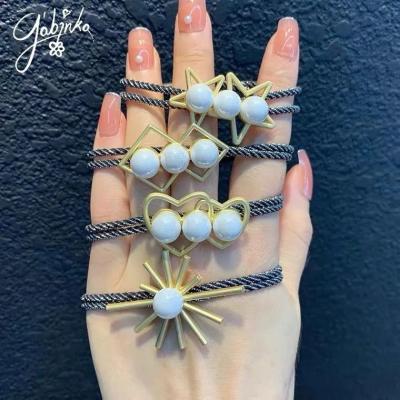 China Korean Newest Modern Women Pearl Hair Ring Ins Net Red Ball Head Hair Link Ring Headdress Hair for sale