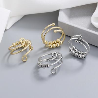 China Fashionable Hot Selling Amazon Jewelry Size 18K Open Gold Plated Rotating Trigger Slide Bead Worry Ring For Women for sale