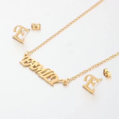 China Dropshipping Trendy Jewelry Sets Custom Personalized Stainless Steel Letter Pendant Necklace 18K Jewelry Set for sale