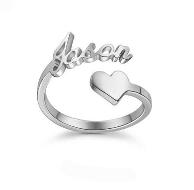 China Low Moq TRENDY Cheap Customized Stainless Steel Name Letter Alphabet Jewelry Rose Sliver Ring for sale