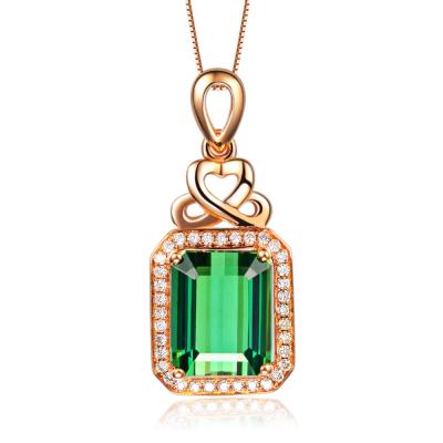 China Fashionable Women Gem Jewelry Real 18K Luxury Natural Gold Emerald Pendant Necklace for Women for sale