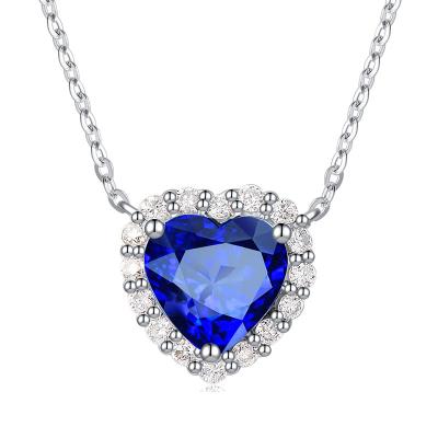 China Trendy Custom Blue Gemstone Initial Necklaces Jewelry Fashion Statement Heart Women's Pendant Necklace Chain for sale