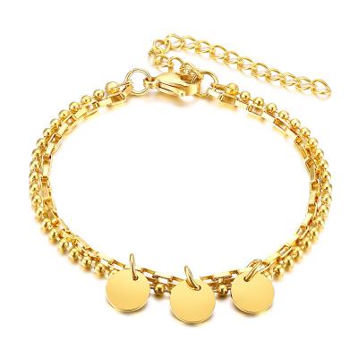 China FASHIONABLE Women Fashion Stainless Steel Double Layer Gold Coin Bracelet Women's Jewelry Accessories for sale