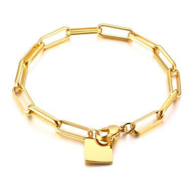 China New TRENDY Amazon Styles Stainless Steel Gold Chain Link Bracelet With Rectangle Charm for sale