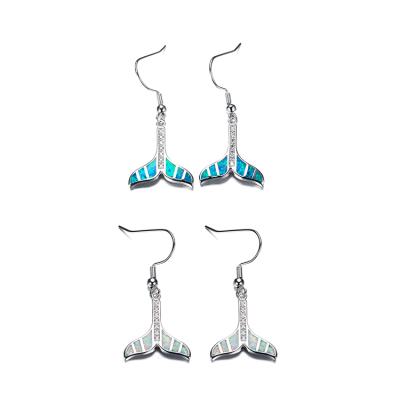 China Trendy Fashion Cute Opal Copper Fishtail Earrings Drop Cute Blue White Earrings For Women for sale