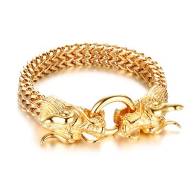 China FASHIONABLE Dragon Head 12MM high quality 18K gold plated stainless steel bracelet chain for men's jewelry for sale