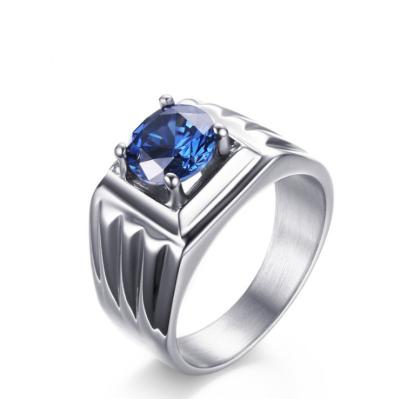 China Ever Fade Jewelry Wholesale Stainless Steel Trendy Men's Jewelry Ring With Zircon for sale