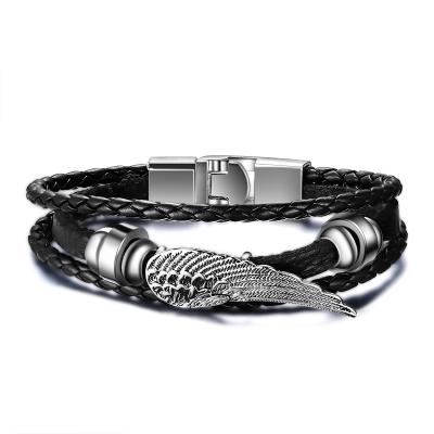 China Hot Selling PU Leather Bracelet Man Bracelet Angel Wing Leather Bracelet Amazon Wrap Bracelet Angel Wing Bracelet Man PU Leather Bracelet leather leather strap for sale