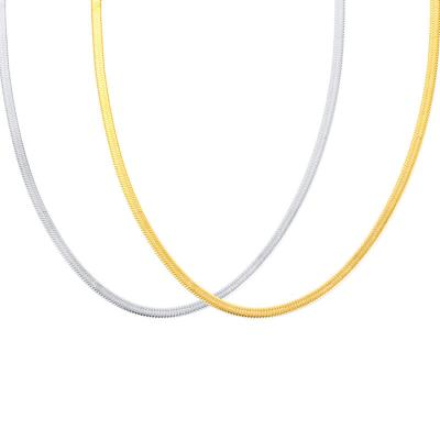 China TRENDY Jewelry Accessories 18K Gold Plated Flat Stainless Steel Snake Chain Necklace for sale