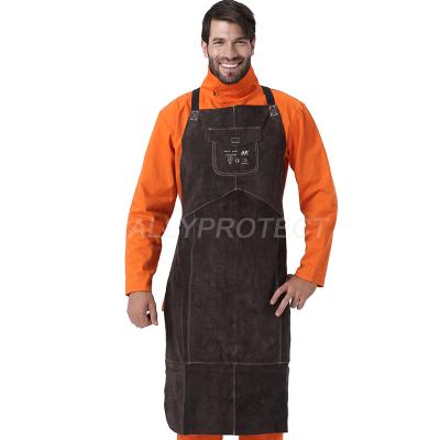 China Body protection brown fr leather welding apron with a pocket for welder heavy work for sale