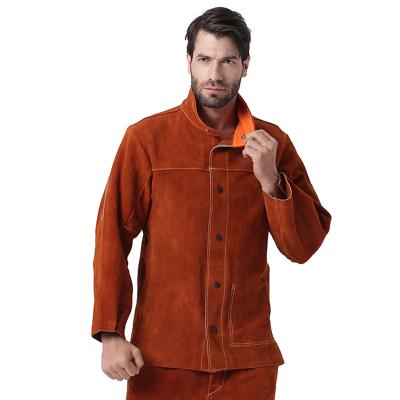 China Workwear Heavy Work Flame Retardant Resistant Leather Welding Crust Fire Retardent Clothing Jacket for sale