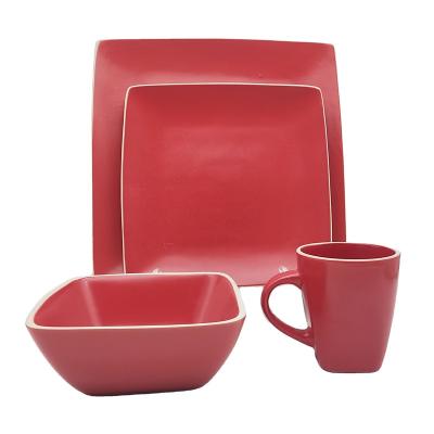 China Hot Selling Sustainable Wholesale Cheap Square Ceramic Tableware Red Household Tableware for sale