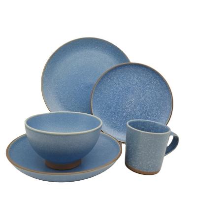 China Moq Viable Cheap Ceramic Reactive Blue Reactive Low Luster Dinnerware Set Dinnerware Set Dinnerware Set for sale