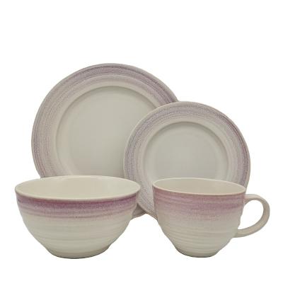 China Cheap viable ceramic dinnerware moq luster dinnerware set purple reactive embossed matte dinner set stocking sets for sale