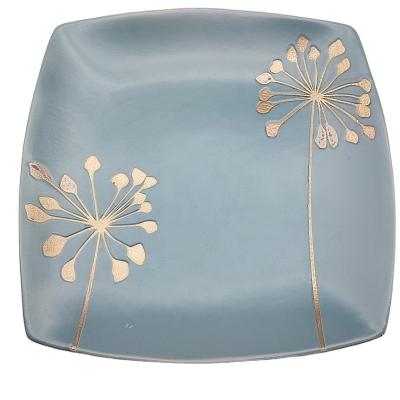 China Sustainable Household Cheap Decoration Glaze Reactive Square Embossed Ceramic Plate Stock for sale