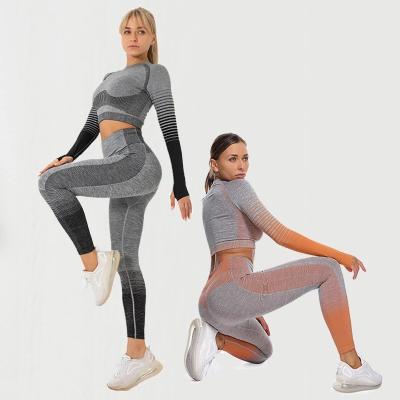 China Amazon Breathable Wholesale Seamless Gym Yoga Wear Sets Sport Suit Women Workout Apparel Yoga Wears Set for sale