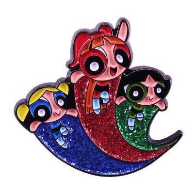 China Powerpuff South Korean Cute Girls Badge Feminism Heroine Snap Pin for sale