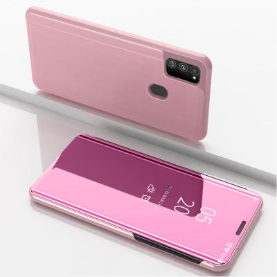 China Mirror Stand Plated Smart Flip Cover Phone Case For Samsung M80S M60S M51 M40 M31S M31 M30 M20 M10 A01 A02S Flip Electroplate Case Clear View Mirror Stand for sale