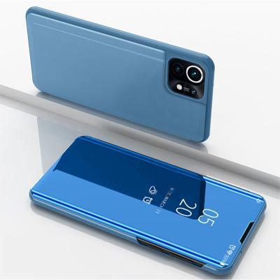 China Mirror Stand Flip Electroplate Case Clear View Plated Plating Mirror Smart Flip Cover Mobile Phone Back Protective Case For Xiaomi MI 11 Mi11 for sale