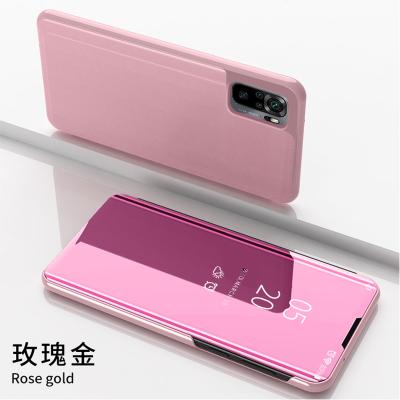 China Mirror Stand Flip Electroplate Case Clear View Plated Plating Mirror Smart Flip Cover Mobile Phone Casing Para Case For Xiaomi Redmi Note 10 Pro for sale