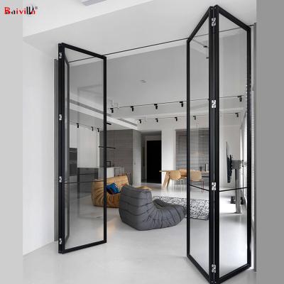 China 18mm Modern Slim Aluminum Frame Exterior Waterproof Double Thickness Tempered Insulated Glass Folding Door for sale