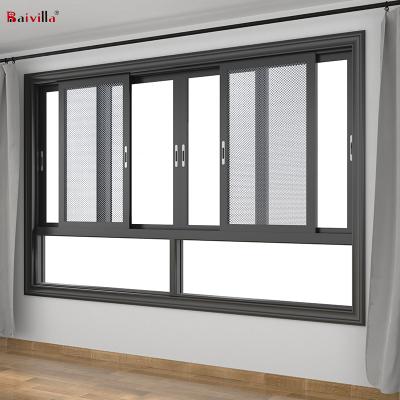 China Sliding American Style Baivilla Aluminum 3 Track Sliding Window With Stainless Steel Screens for sale