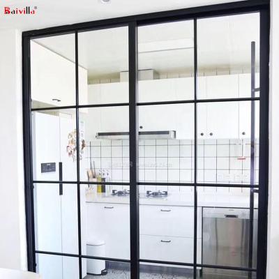 China Modern two panel sliding glass door low-e made in Foshan, good quality black aluminum sliding entry door for sale