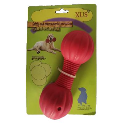 China Viable Red Dumbbell Shape Free Sample Squeaky Dog Toy for sale