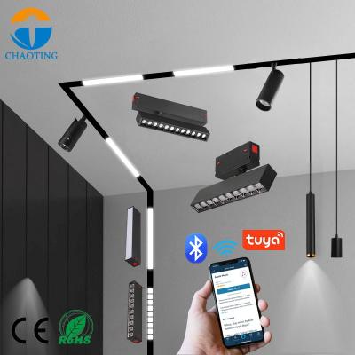 China TuyaAPP Modern Smart Control Track Light Led Spotlight 2 Wire 4 Wire Magnet Track Lighting System Connector 9W 18W 220V for sale