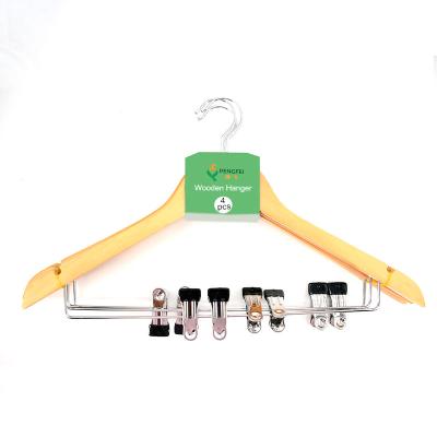 China Behind Doors/On Walls 4 Pack High Quality Solid Wood Hangers For Clothing Hanger With Adjustable PVC Coated Clips for sale