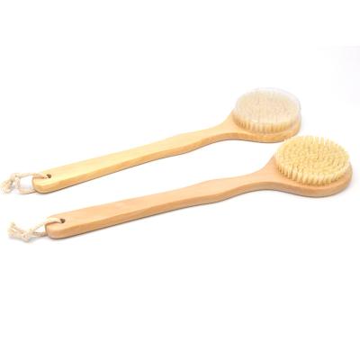 China Sustainable Long Bristle Natural Handle Wooden Dry Body Brushes Scrubber Bath Body Brush for sale