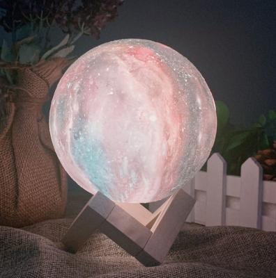 China 3D painted post-modern enameled sky moon light colorful remote control gift night light creative bedside lamp for sale