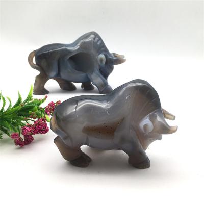 China Europe wholesale high quality natural agate druzy cow heading crystal carving for decoration for sale