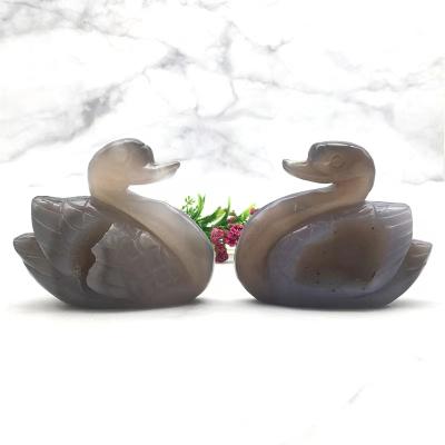 China Europe wholesale high quality natural agate druzy swan heading crystal carving for decoration for sale