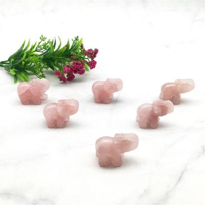 China Wholesale Europe Natural Rose Quartzelephants Hand Made Crystal Crafts for Decoration and Gifts for sale