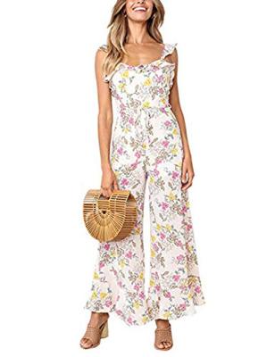 China MAGICMK Anti-Static Women's Floral Overalls Tie Up Sleeveless Wide Leg Pants Casual Overalls Rompers With Belt for sale