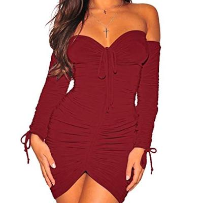 China Anti-wrinkle Women's Long Sleeve Off The Shoulder Night Party Bodycon Dress Club Dress Formal Dress for sale