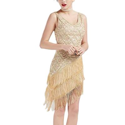 China 1920s Vintage Flapper Anti-Static Hot Selling Gatsby Sequined Dress Fringed Dress Screaming V-Neck 20s Dress Dress for sale